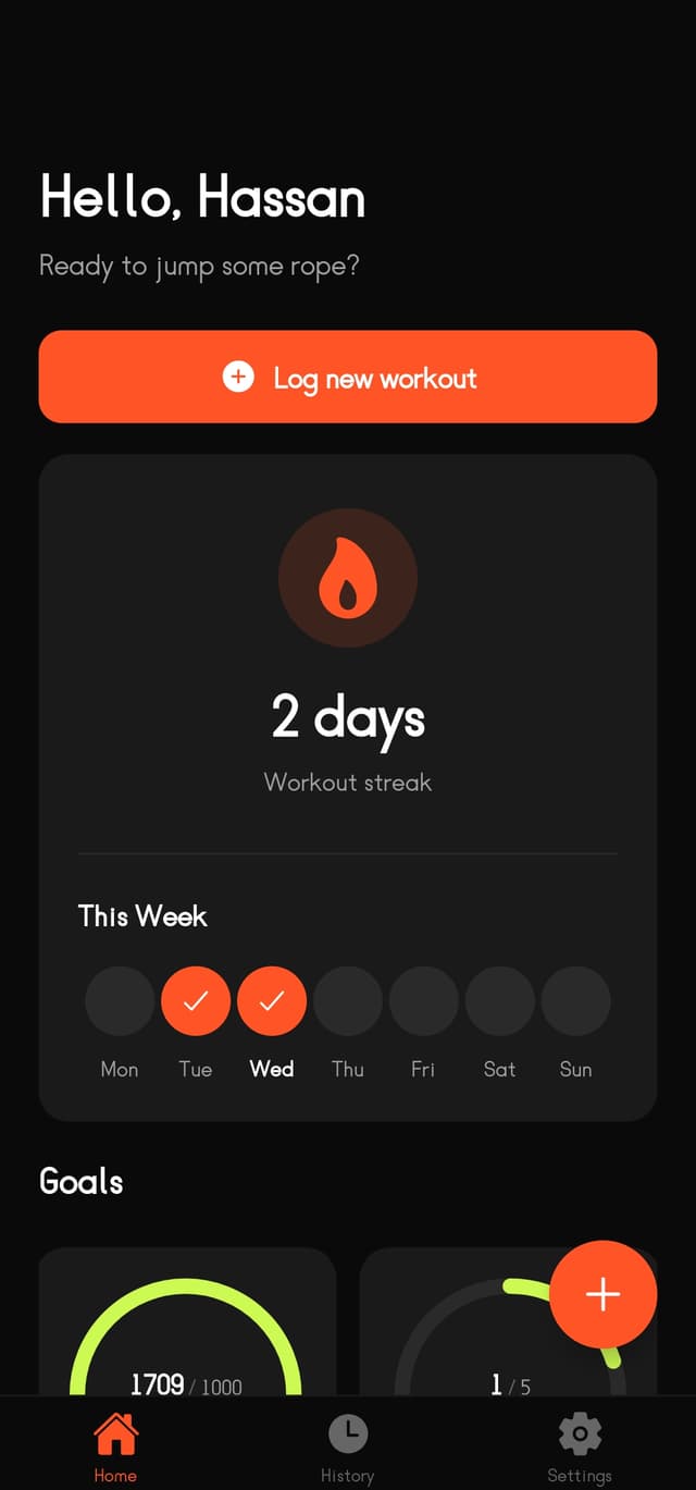 Jumprope Tracker home screen