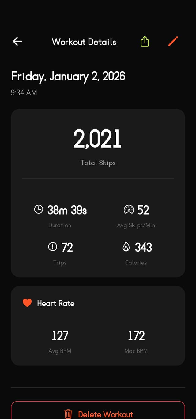 Workout details screen